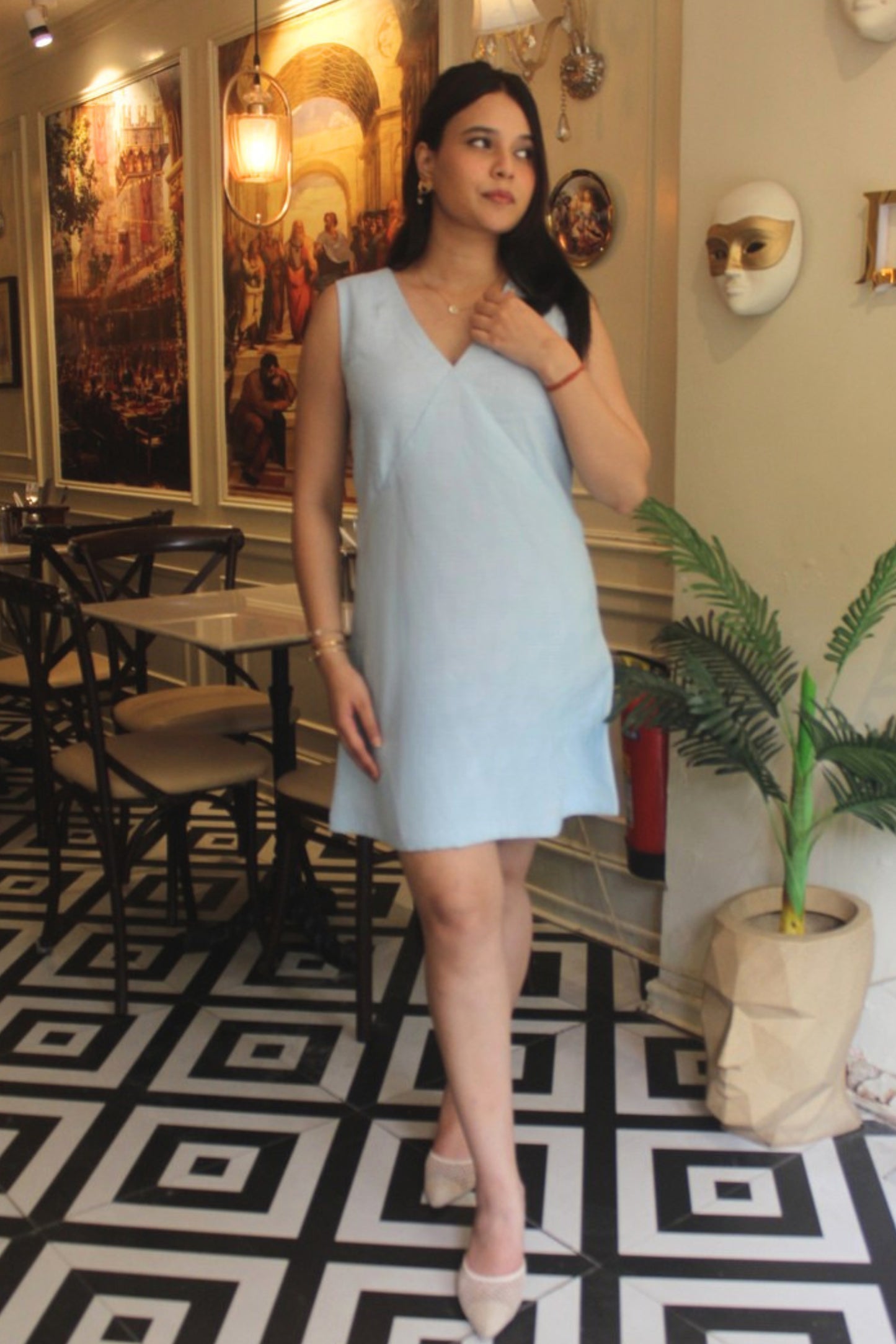 Blue Pure Linen Dress
