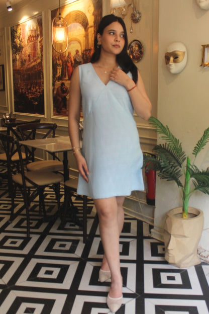 Blue Pure Linen Dress