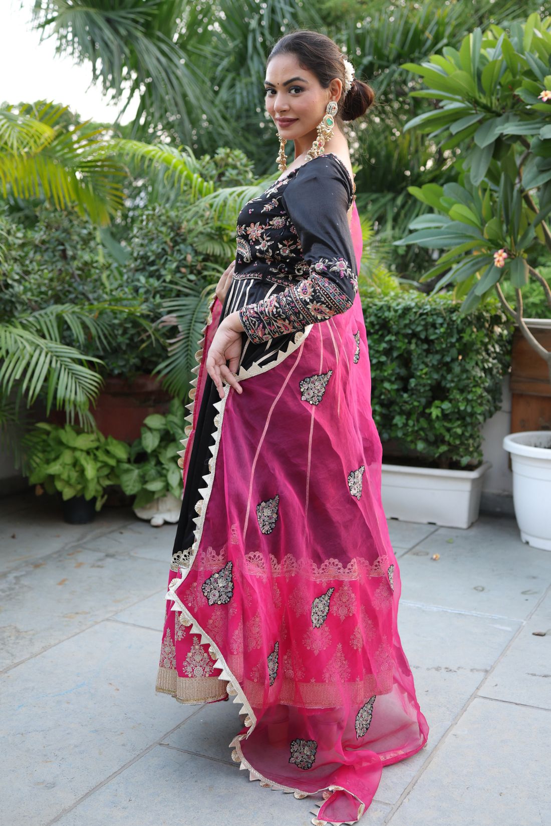 BLACK SILK KALIDAR SUIT SET