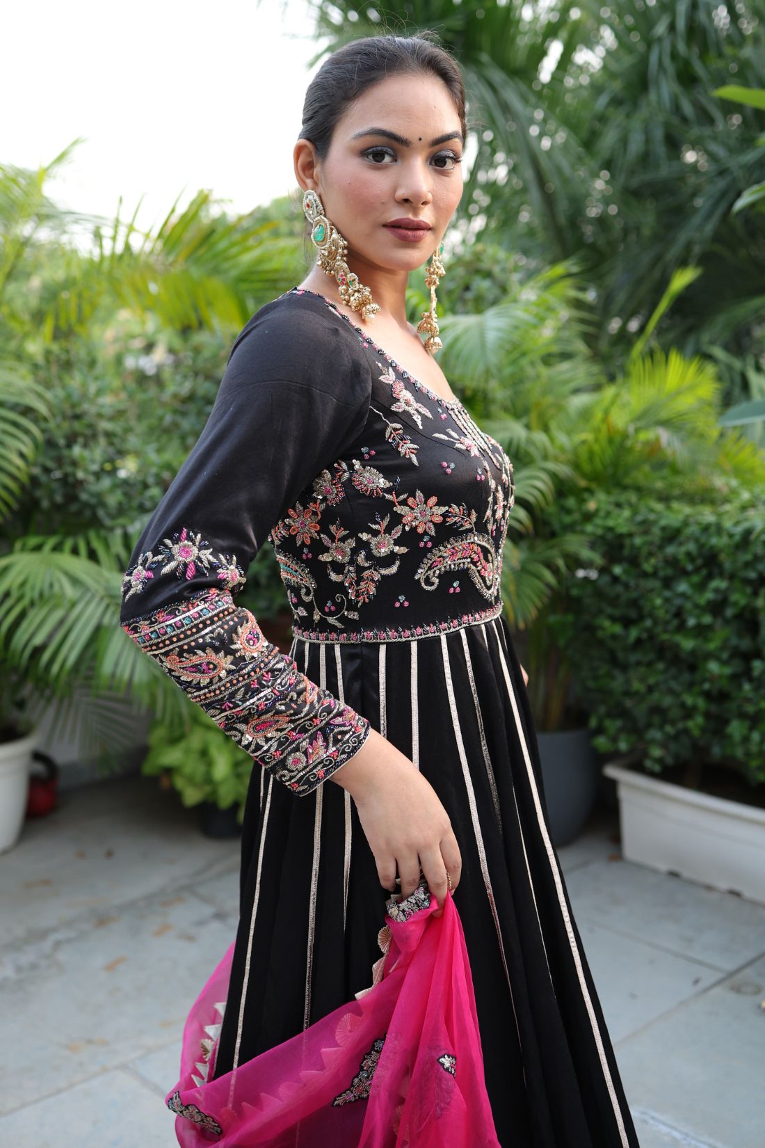 BLACK SILK KALIDAR SUIT SET