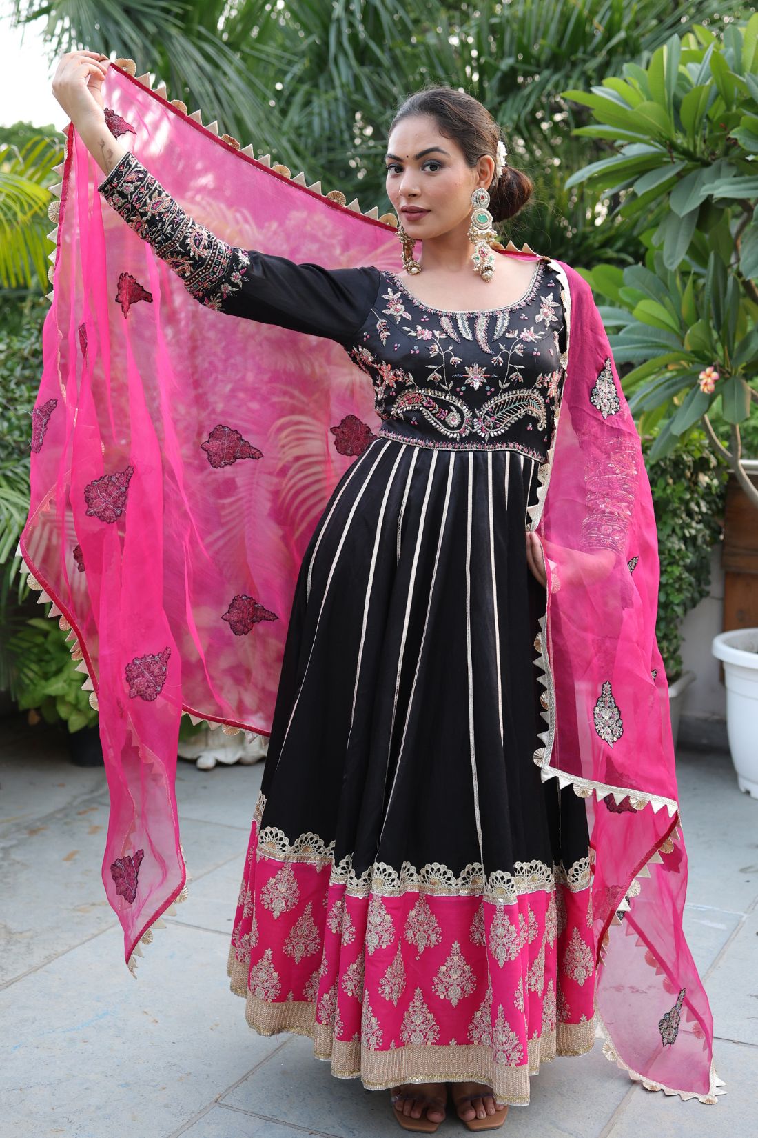 BLACK SILK KALIDAR SUIT SET