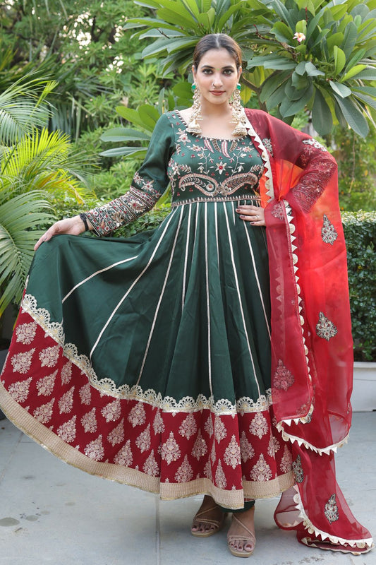 GREEN SILK KALIDAR SUIT SET