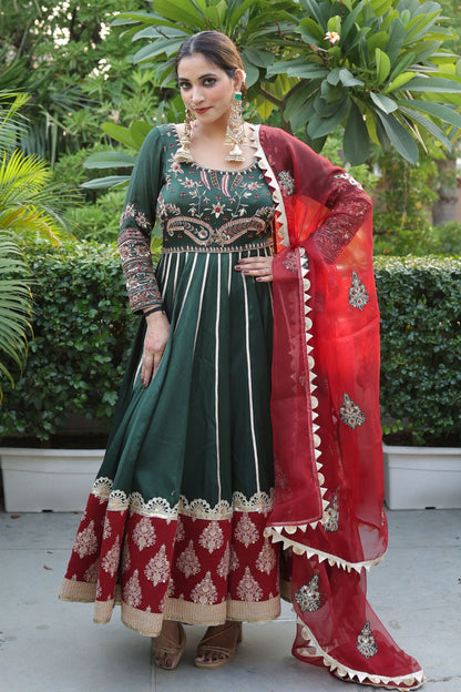 GREEN SILK KALIDAR SUIT SET