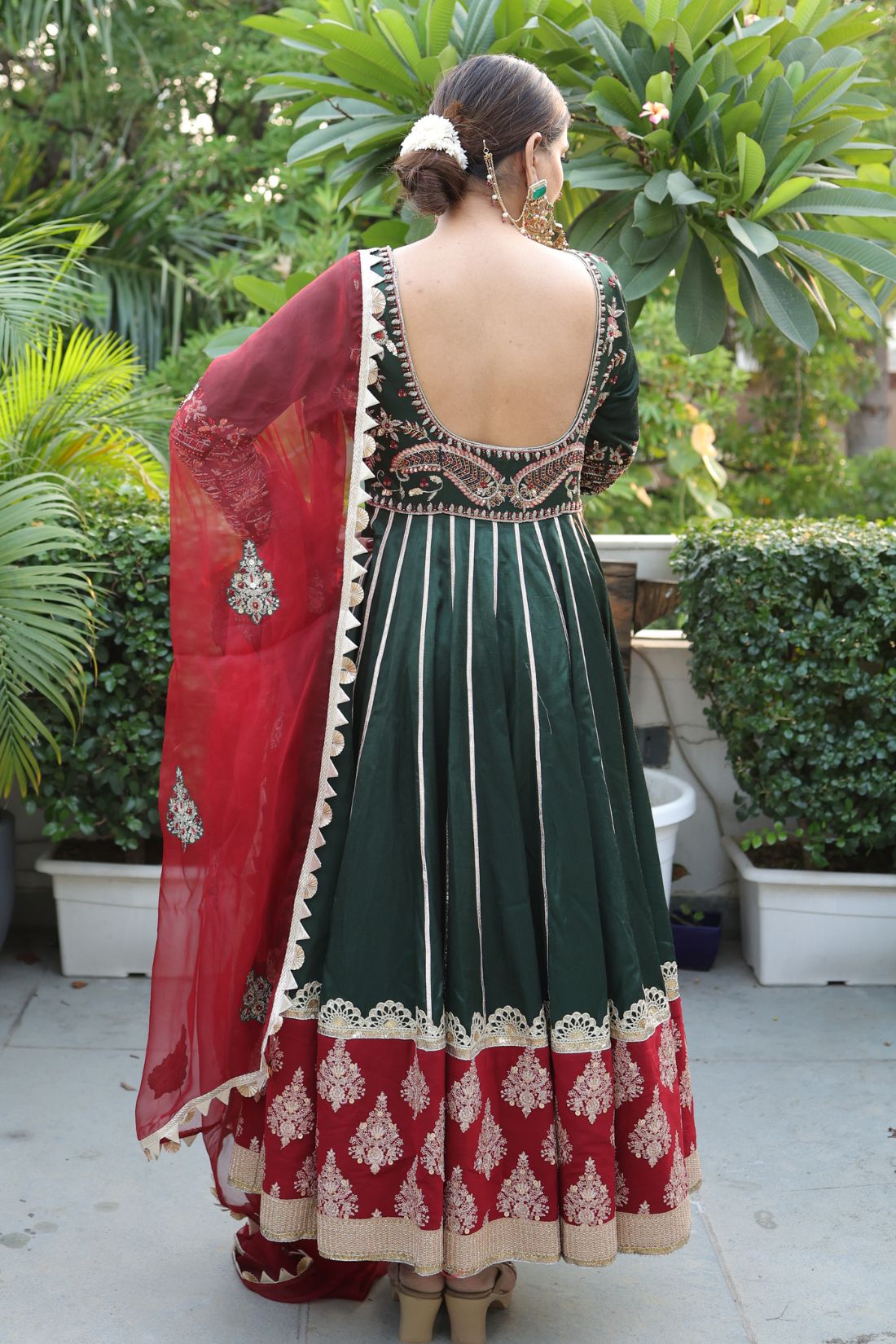 GREEN SILK KALIDAR SUIT SET
