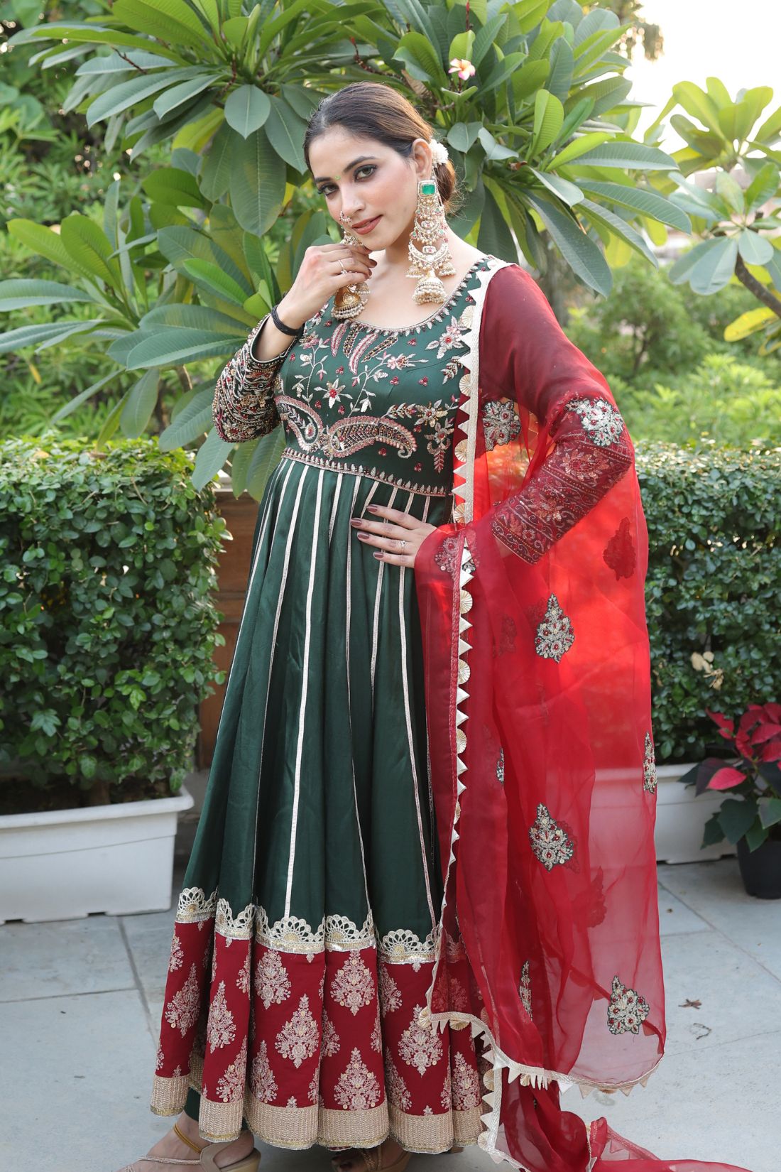 GREEN SILK KALIDAR SUIT SET