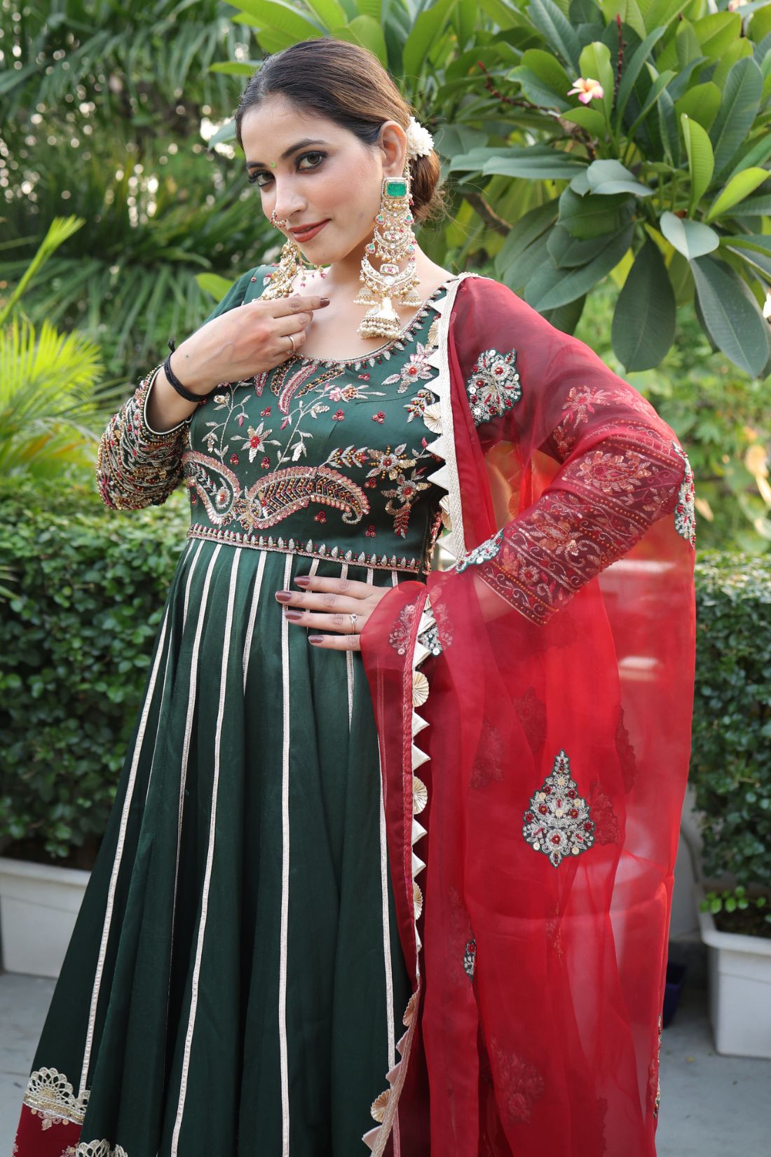 GREEN SILK KALIDAR SUIT SET