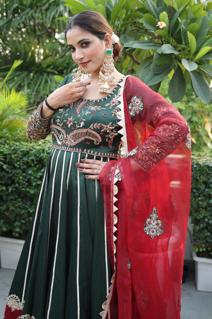 GREEN SILK KALIDAR SUIT SET