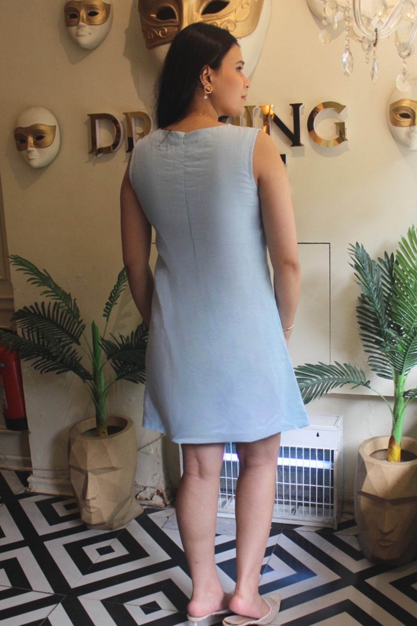 Blue Pure Linen Dress