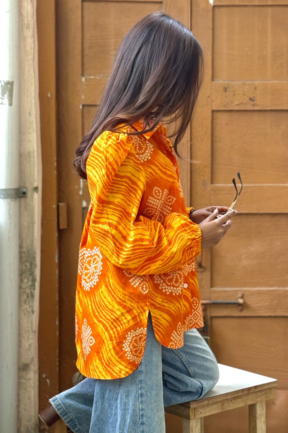 COTTON BANDHANI BUTTON DOWN SHIRT