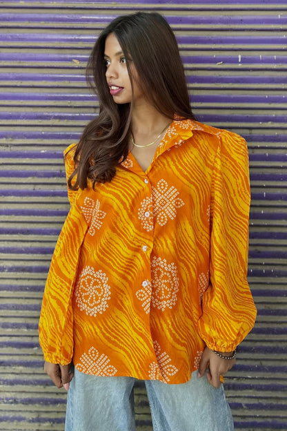 COTTON BANDHANI BUTTON DOWN SHIRT