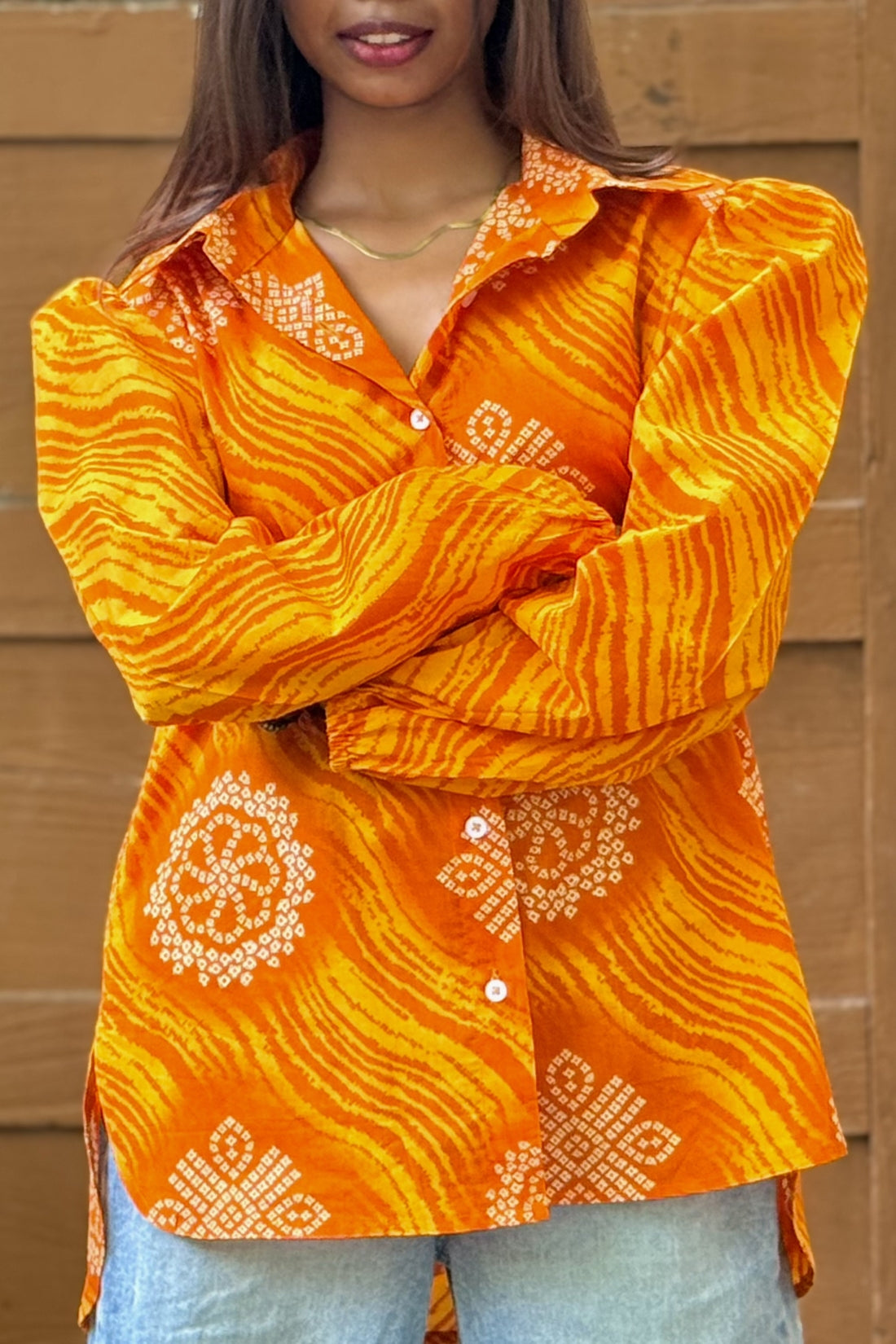 COTTON BANDHANI BUTTON DOWN SHIRT
