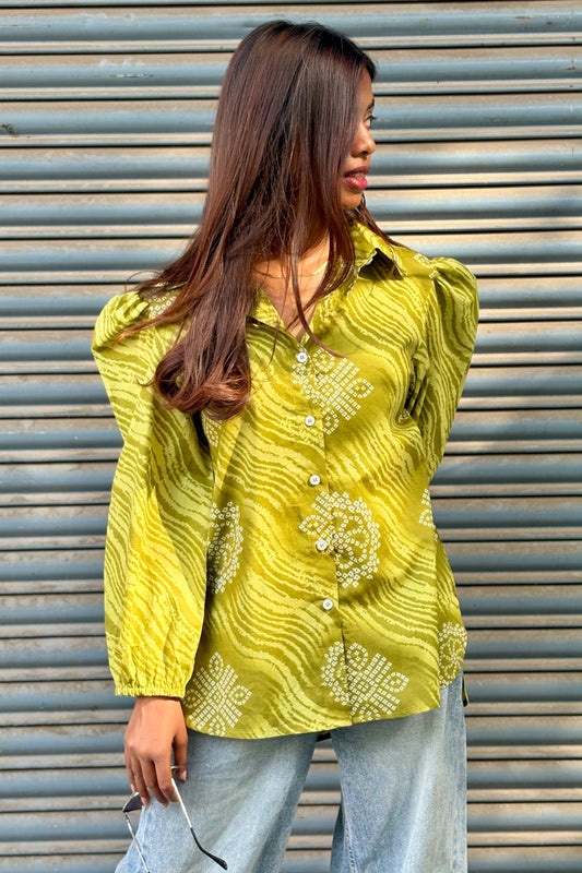 COTTON BANDHANI BUTTON DOWN SHIRT