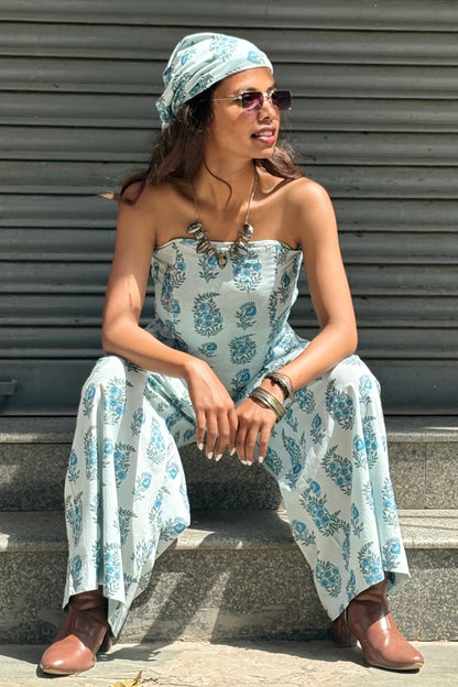 PURE COTTON CORSET WITH WIDE-LEGGED PANTS