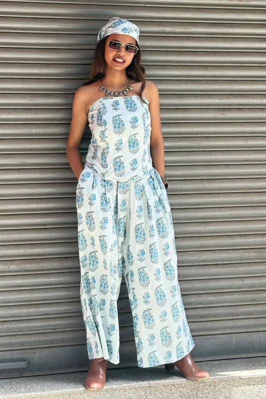 PURE COTTON CORSET WITH WIDE-LEGGED PANTS