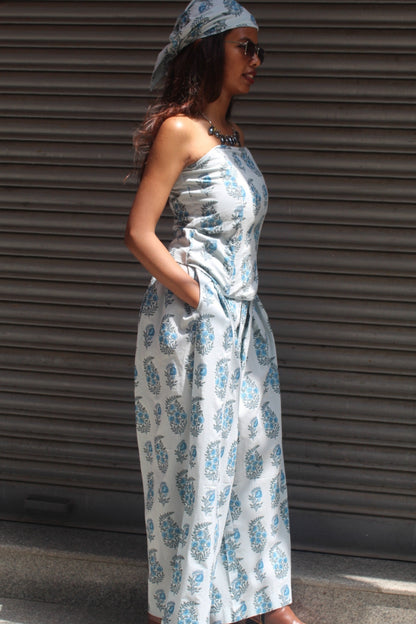 PURE COTTON CORSET WITH WIDE-LEGGED PANTS
