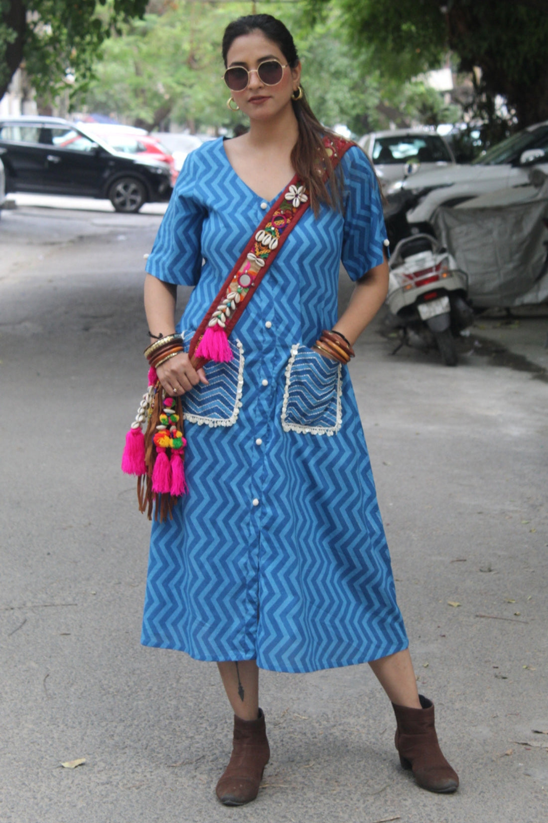 HAND BLOCK PRINTED COTTON SHIRT DRESS