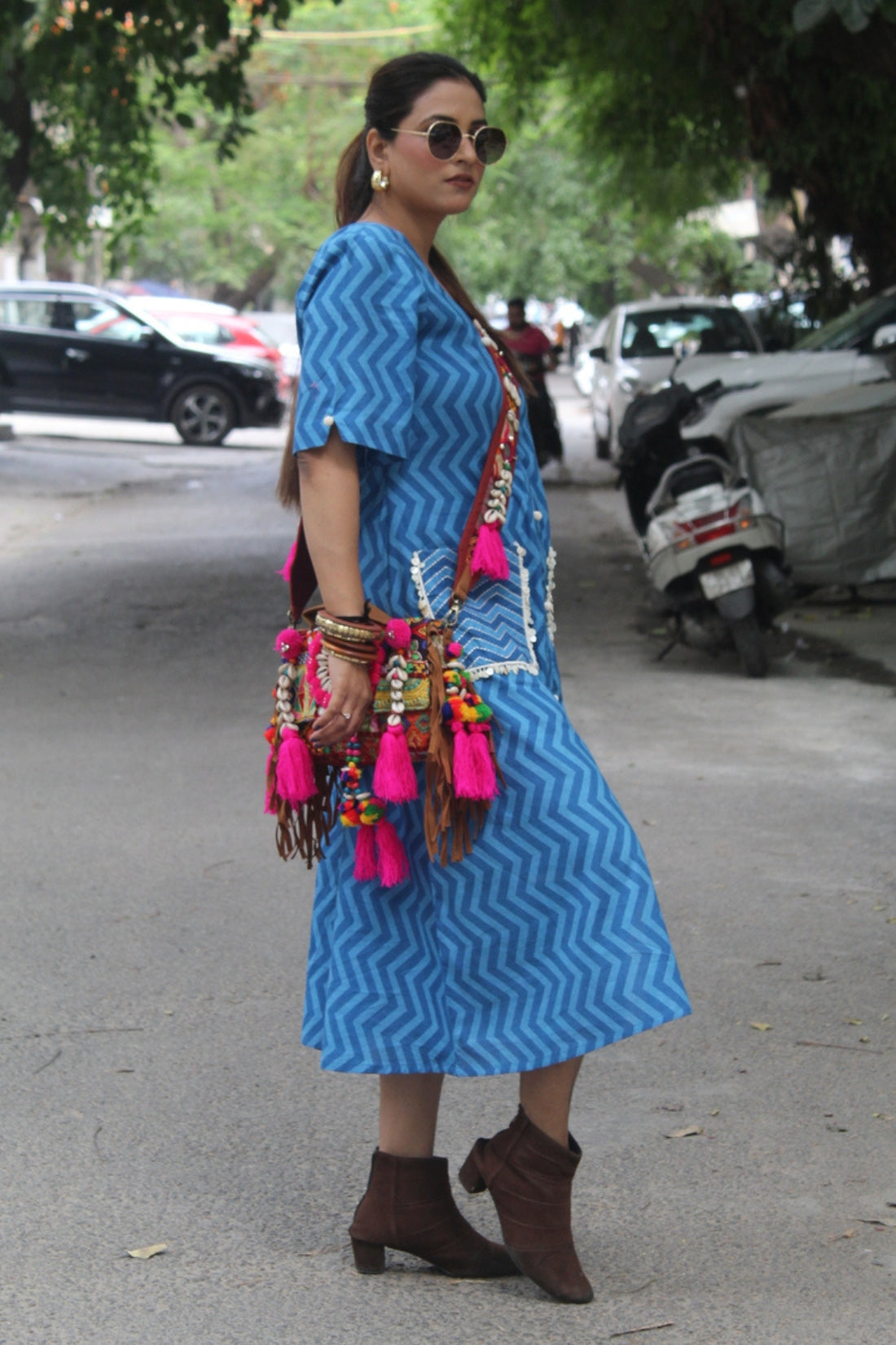 HAND BLOCK PRINTED COTTON SHIRT DRESS