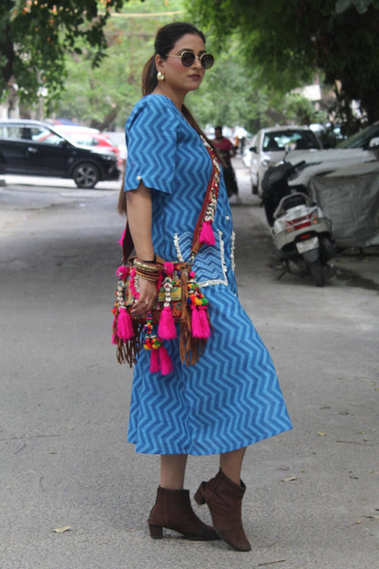 HAND BLOCK PRINTED COTTON SHIRT DRESS