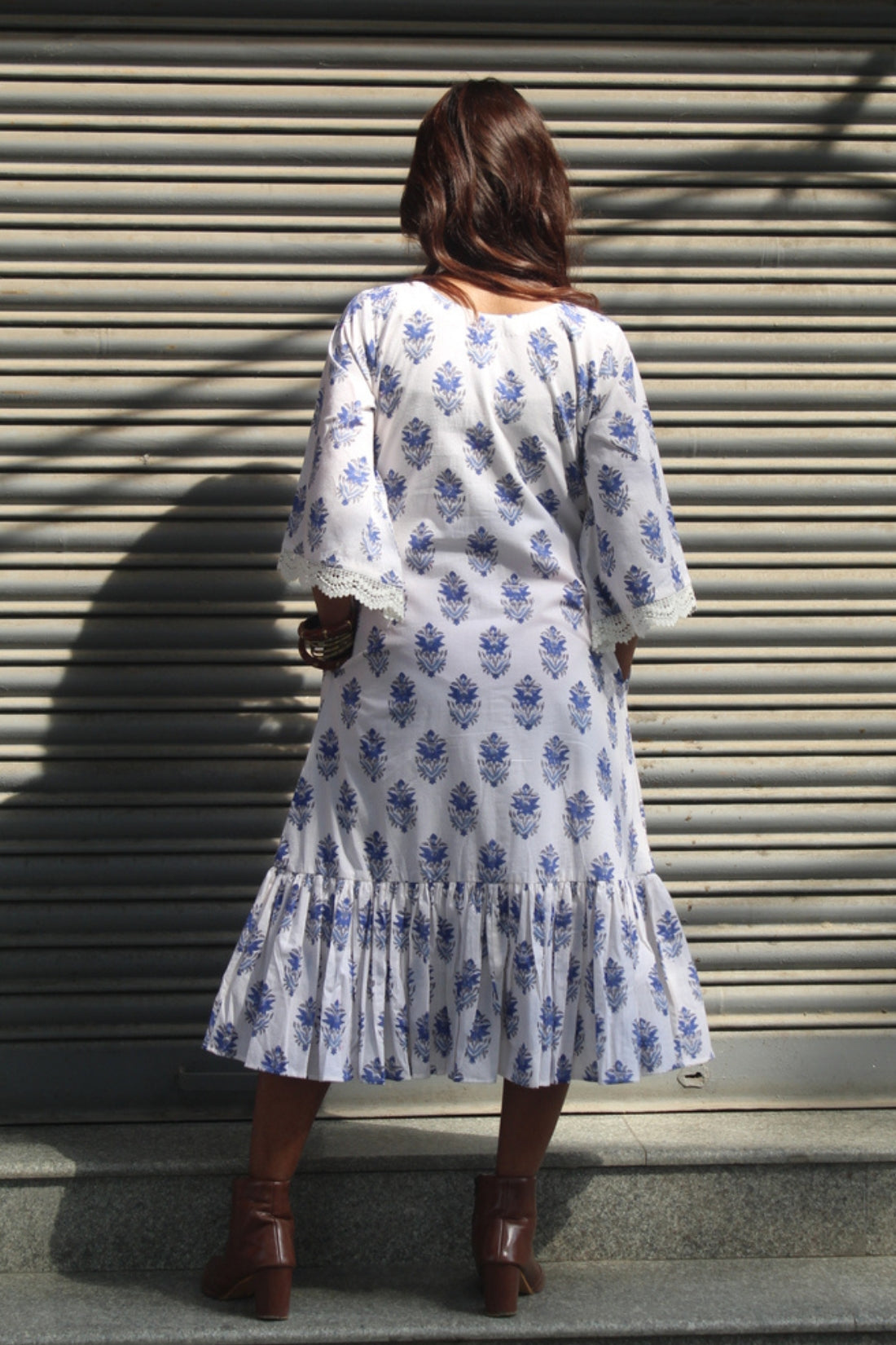 HAND BLOCK PRINTED COTTON DRESS WITH MUL LINING