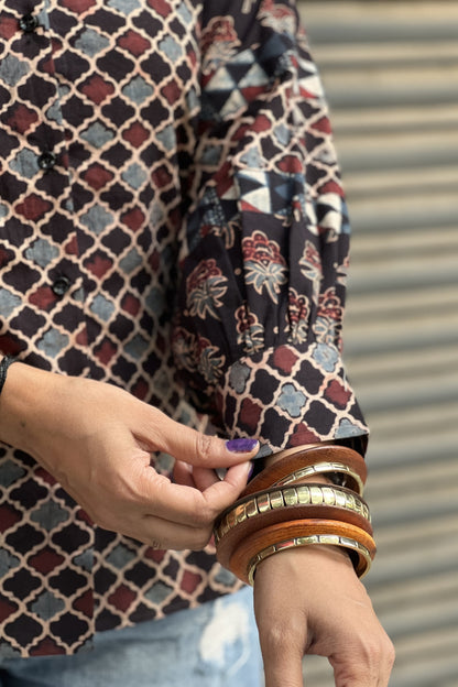 PURE HAND BLOCK PRINTED COTTON AJRAKH SHIRT