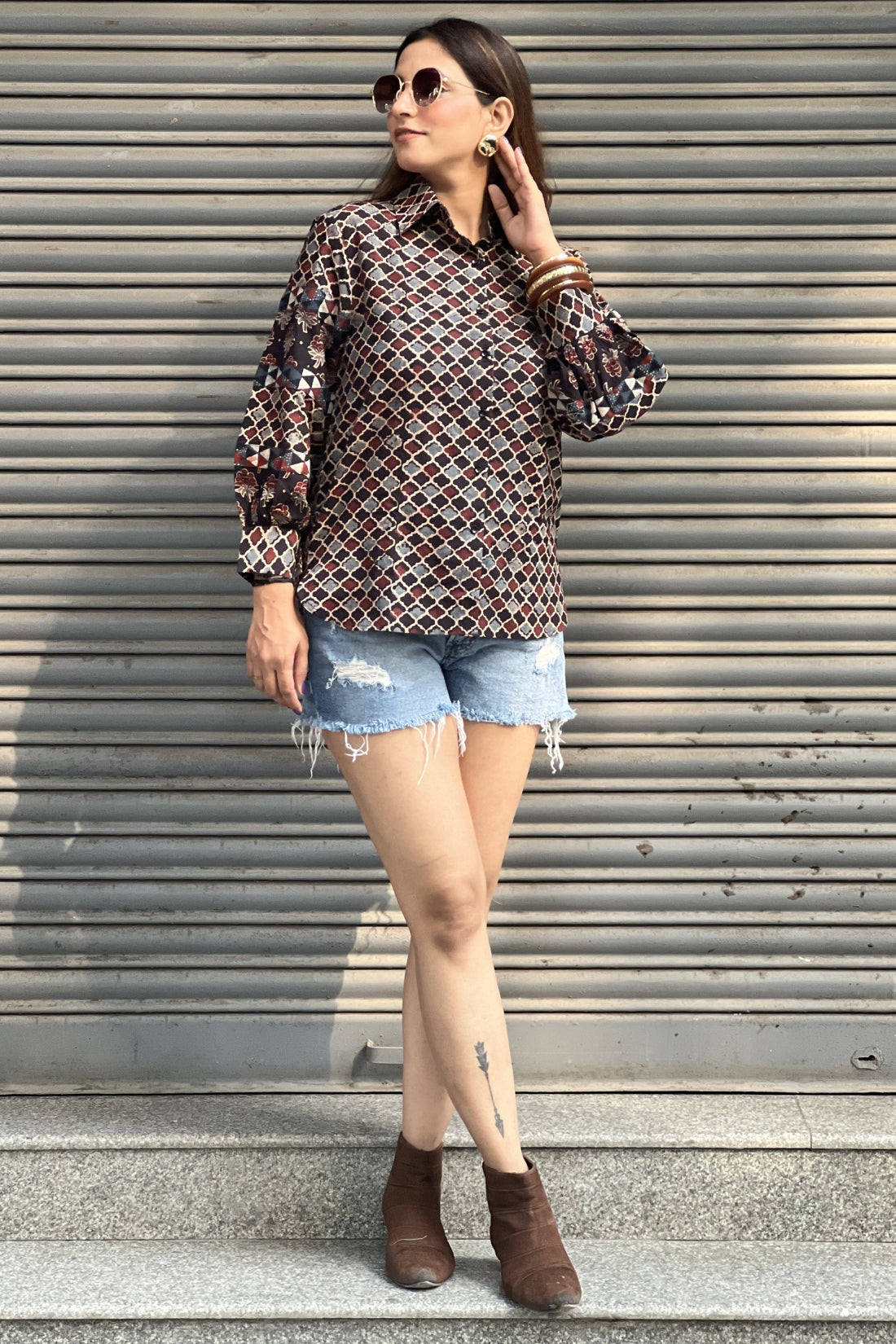 PURE HAND BLOCK PRINTED COTTON AJRAKH SHIRT