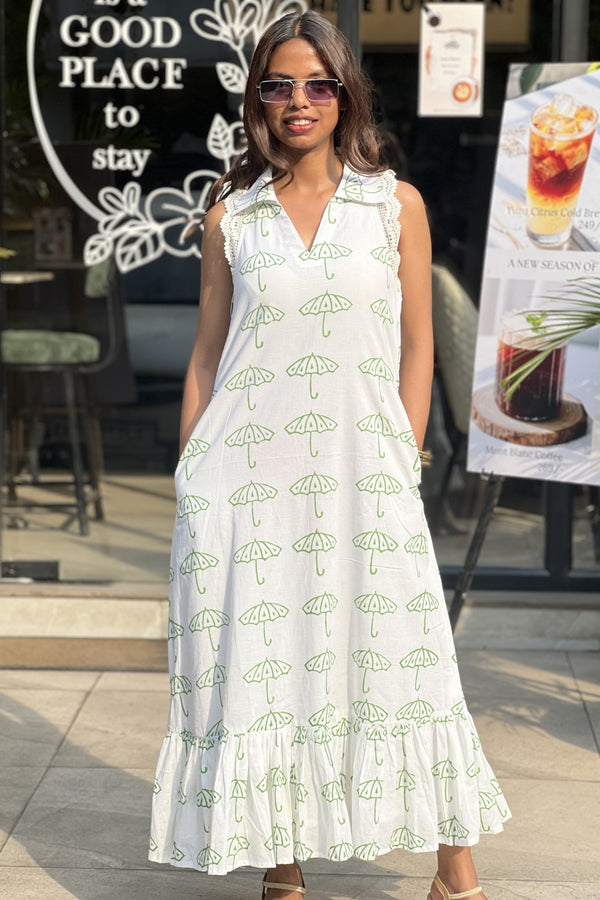 MUL COTTON UMBRELLA PRINT SHIRT DRESS