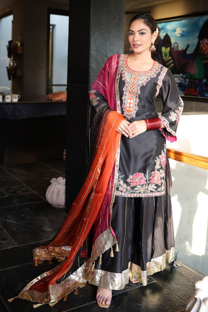 PURE CHANDERI KALIDAR SHARARA SET