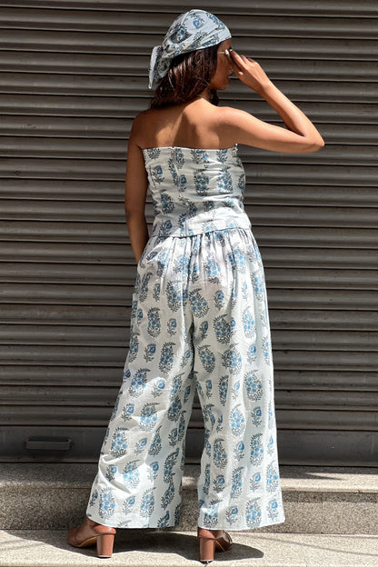 PURE COTTON CORSET WITH WIDE-LEGGED PANTS