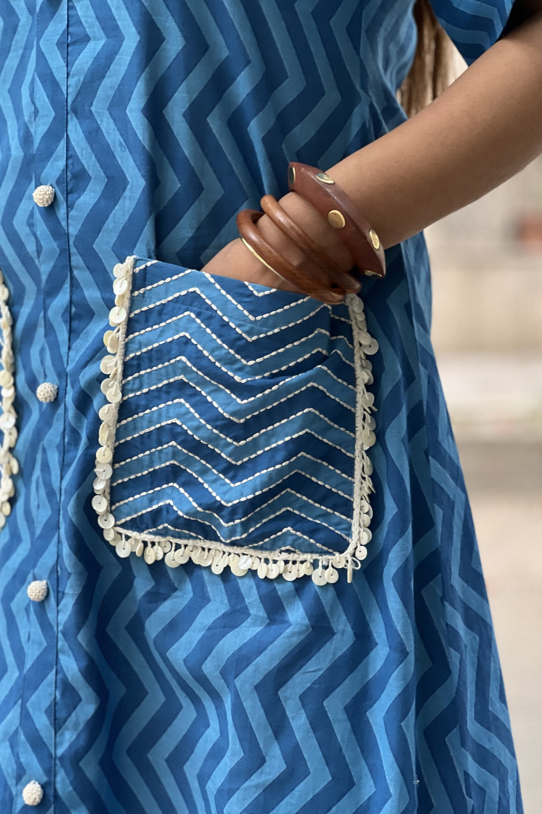 HAND BLOCK PRINTED COTTON SHIRT DRESS