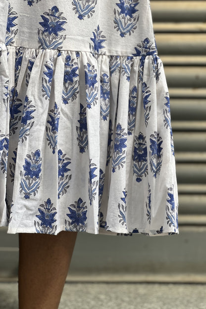 HAND BLOCK PRINTED COTTON DRESS WITH MUL LINING