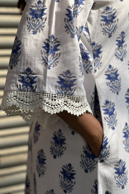 HAND BLOCK PRINTED COTTON DRESS WITH MUL LINING