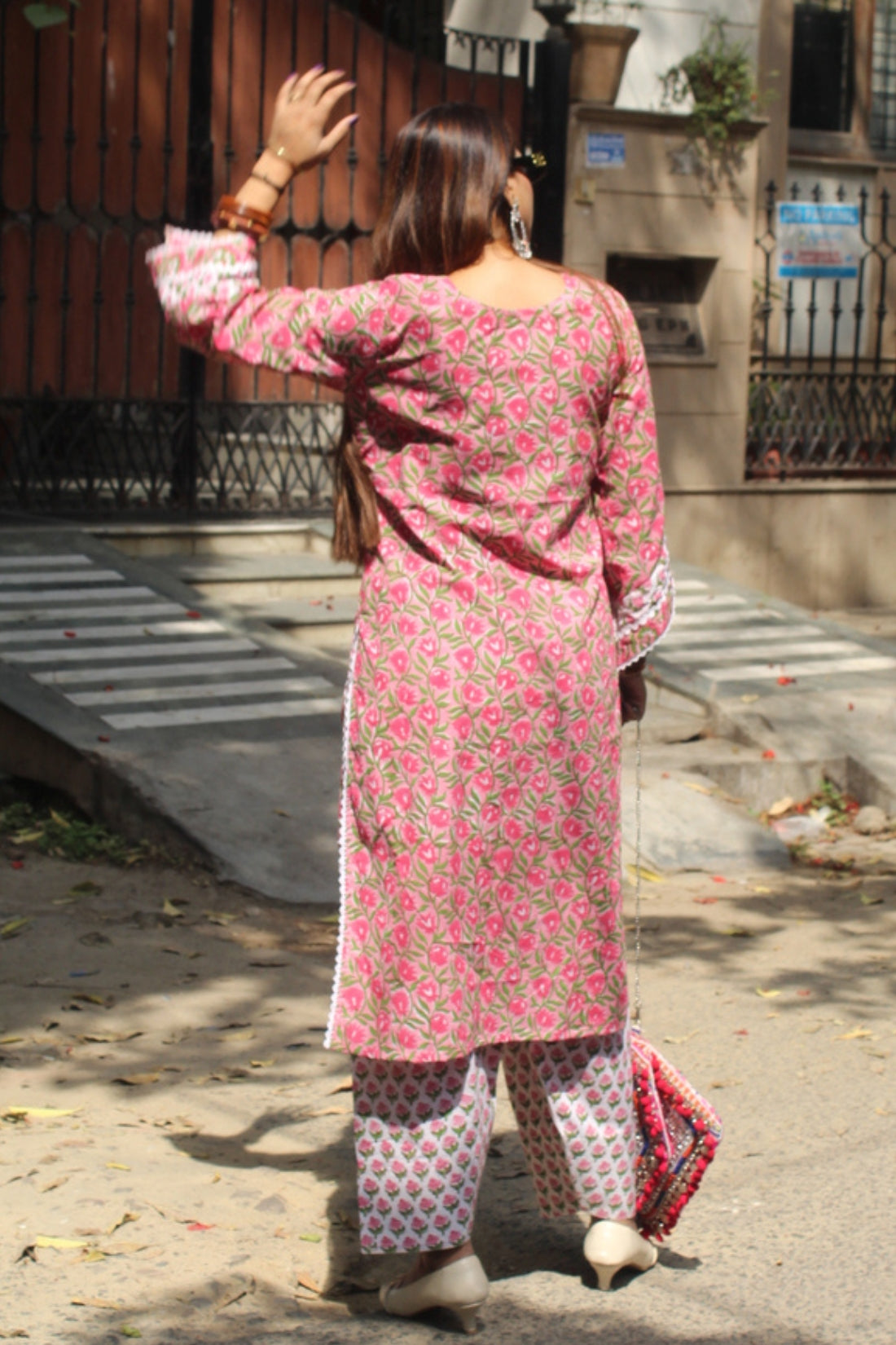 HAND BLOCK PRINTED KURTA WITH LACE DETAILING