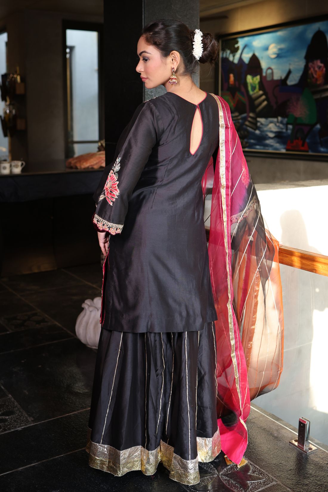 PURE CHANDERI KALIDAR SHARARA SET