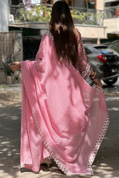 HAND BLOCK PRINTED SUIT SET WITH LACE DETAILING