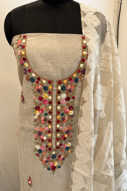 HANDLOOM CHANDERI UNSTITCHED SUIT SET