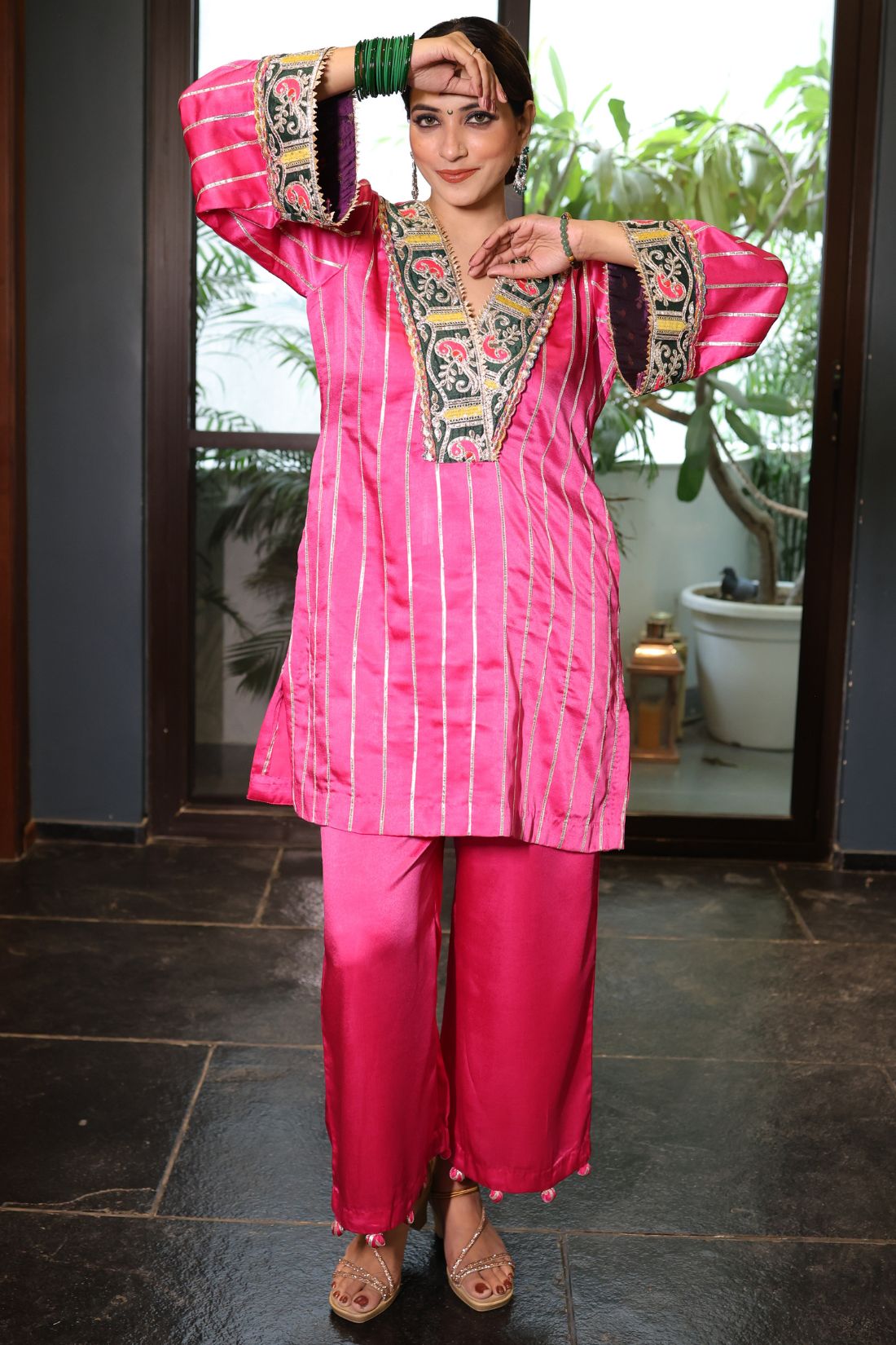 PURE CHANDERI KALIDAR SHARARA SET