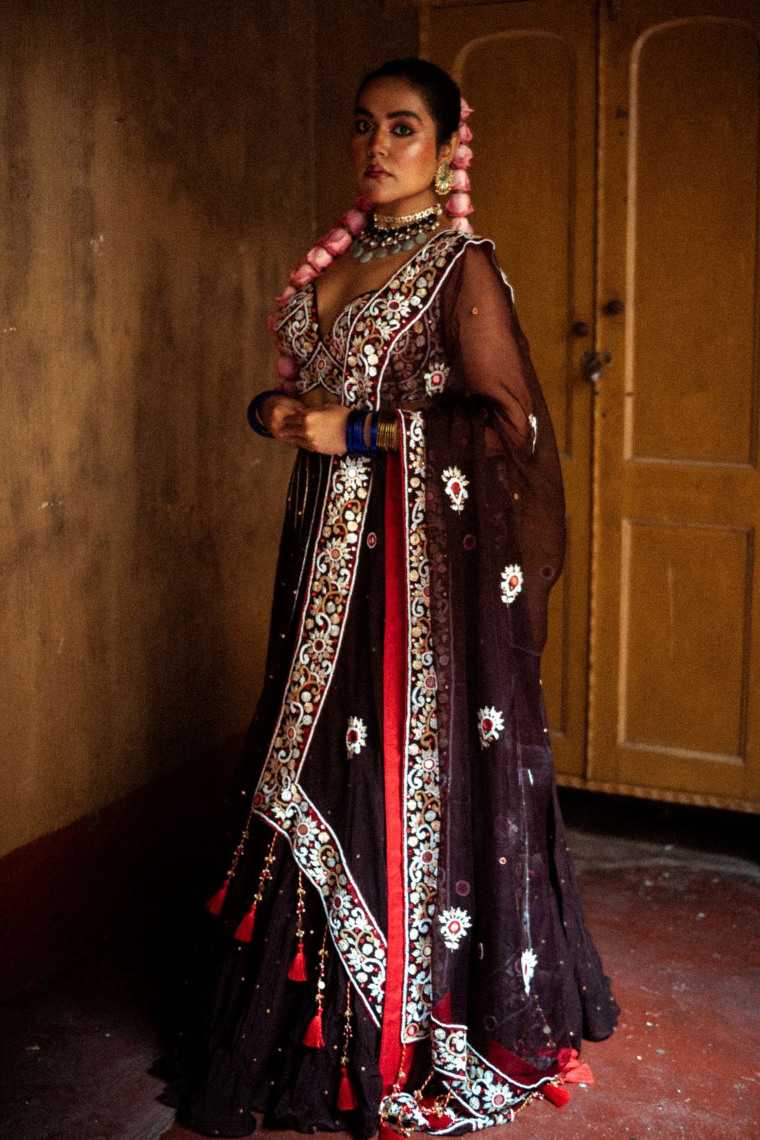 Brown Flared Lehenga Set