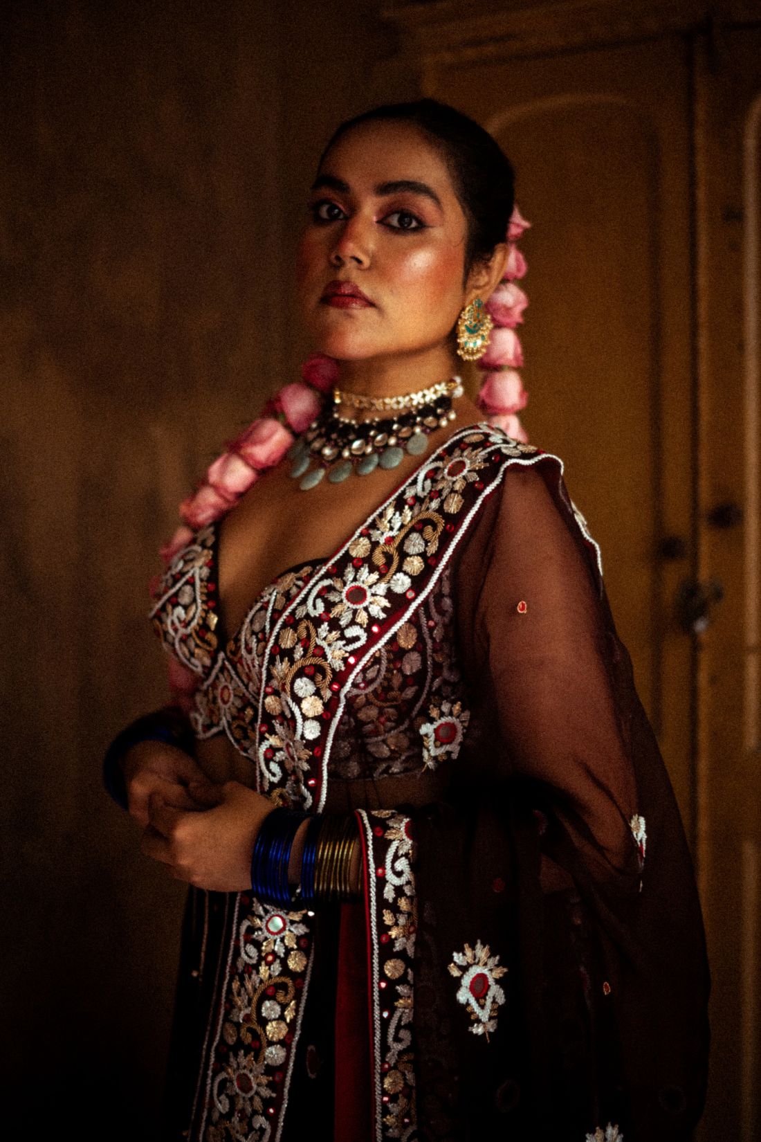 Brown Flared Lehenga Set