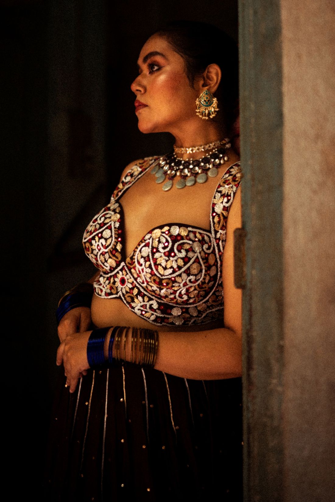 Brown Flared Lehenga Set