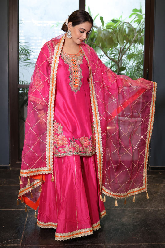 PURE CHANDERI KALIDAR SHARARA SET