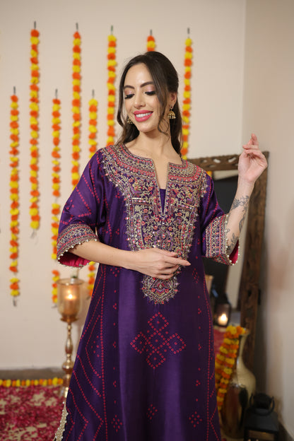 Pure Silk Bandhani Kaftan Set