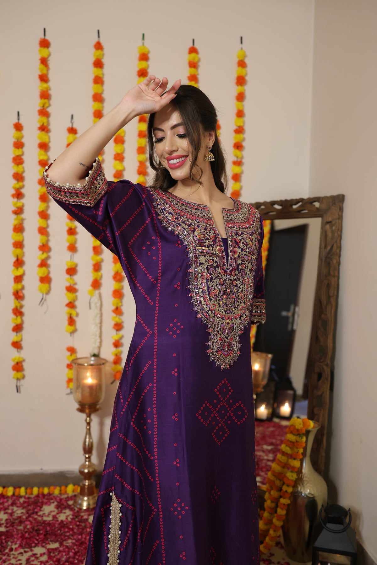 Pure Silk Bandhani Kaftan Set
