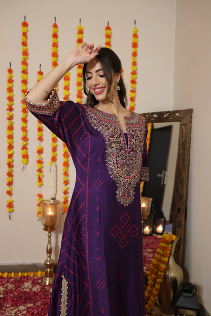 Pure Silk Bandhani Kaftan Set