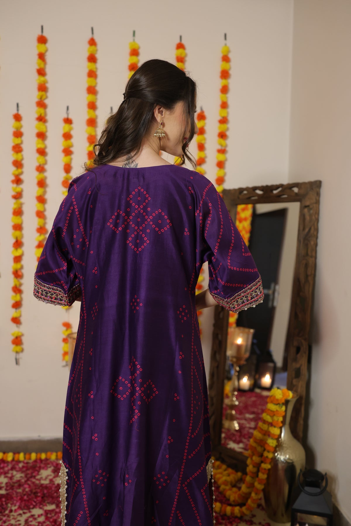 Pure Silk Bandhani Kaftan Set