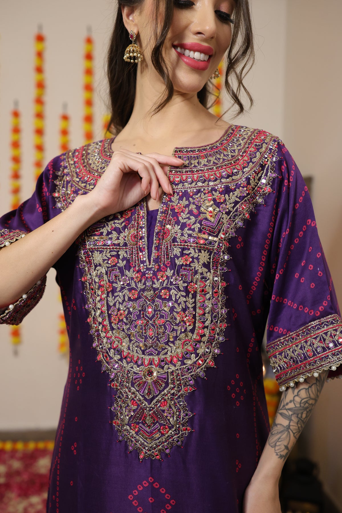 Pure Silk Bandhani Kaftan Set