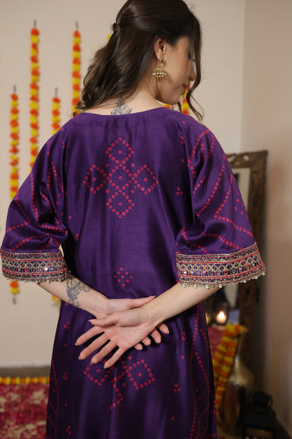 Pure Silk Bandhani Kaftan Set
