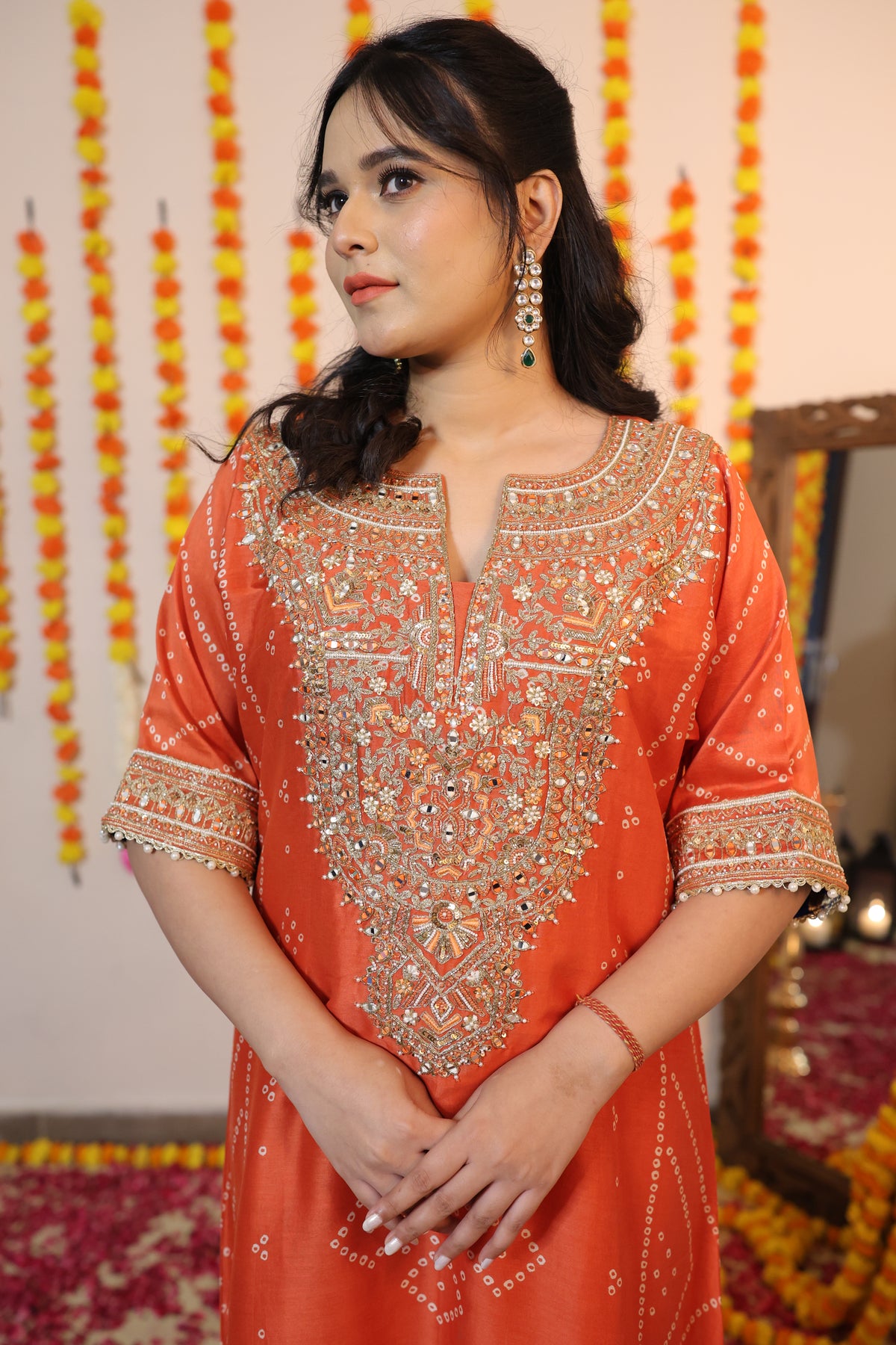 Pure Silk Bandhani Kaftan Set
