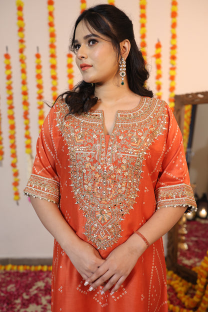 Pure Silk Bandhani Kaftan Set