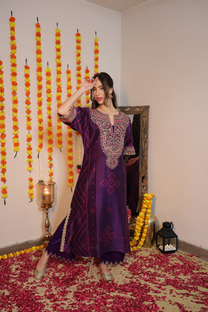 Pure Silk Bandhani Kaftan Set