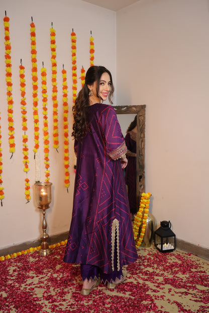 Pure Silk Bandhani Kaftan Set